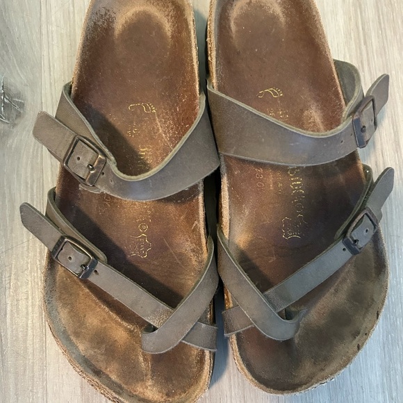 Brown Leather Slide Sandals - Picture 1 of 5